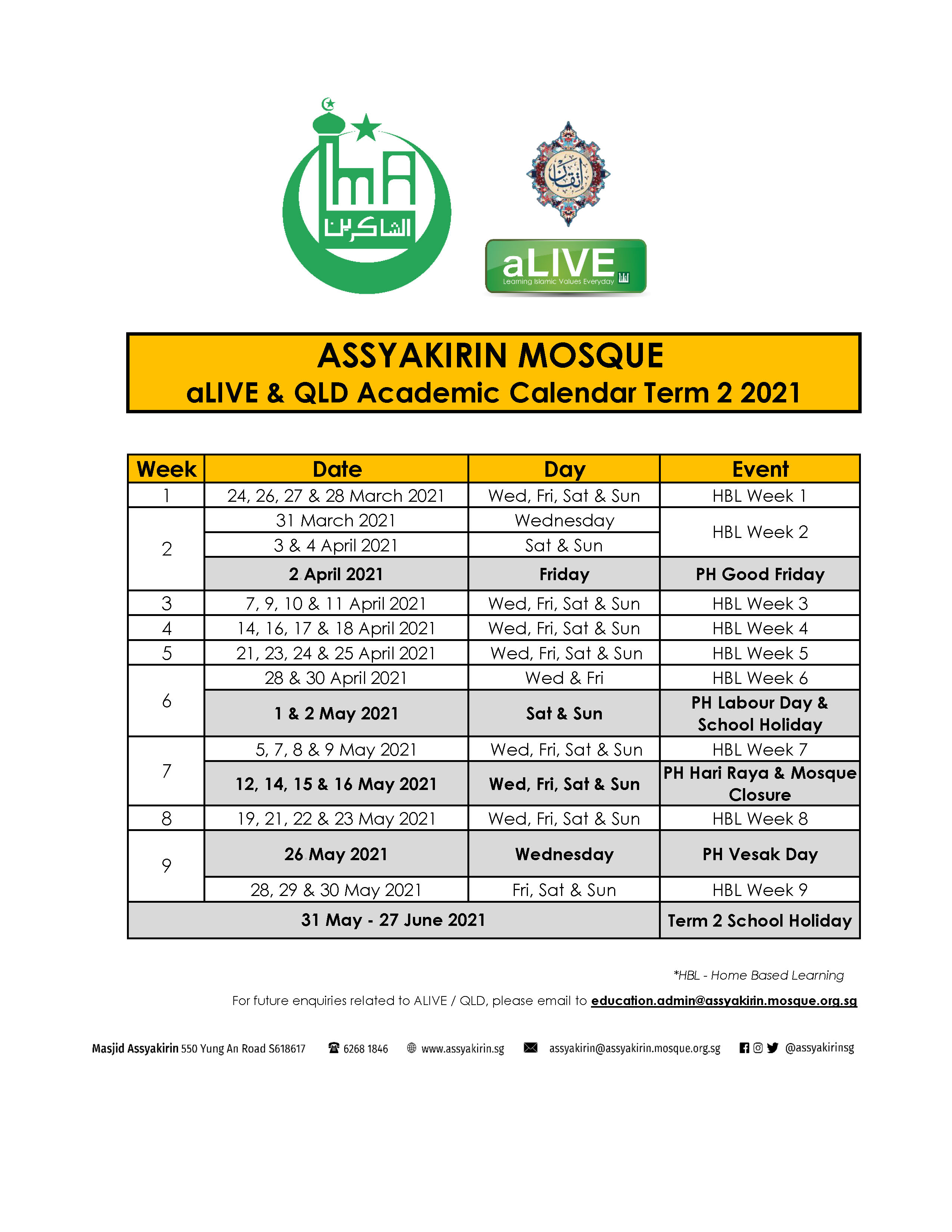 Academic Calendars Assyakirin Mosque